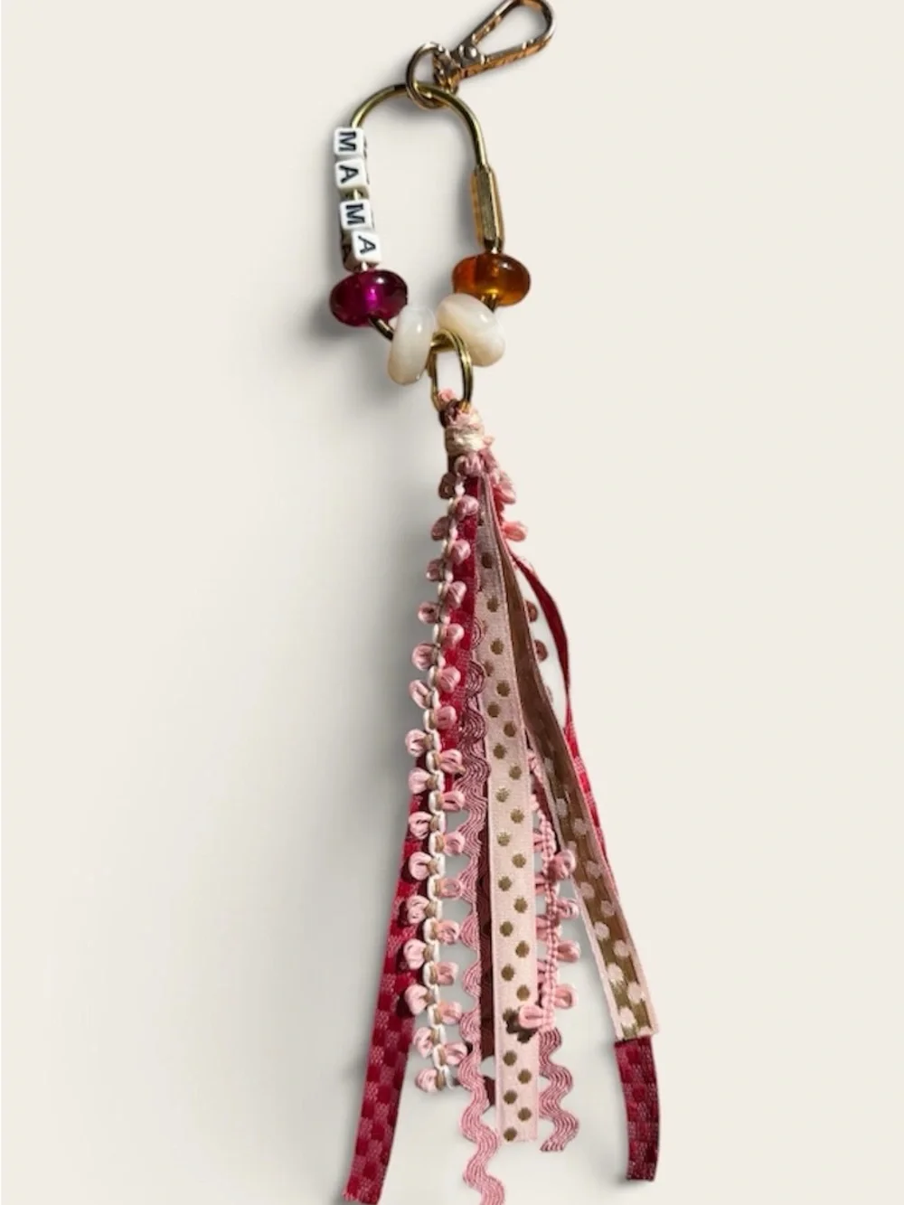 Mama Beaded Tassel Keychain - Pink & Cream